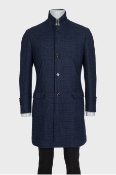 Men's checkered wool button down coat