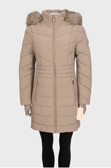 Fitted brown down jacket with tag