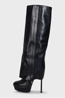Black leather high heel boots
