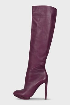 Purple leather stiletto boots