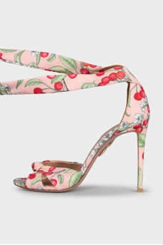 Printed textile sandals with laces