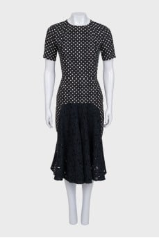 Polka dot dress with lace inserts