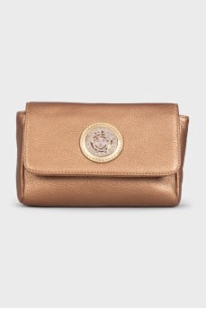 Gold-colored leather cosmetic bag