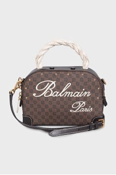 Canvas and leather bag with lettering