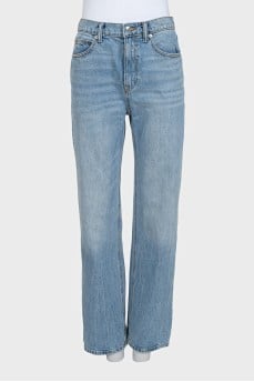 Голубые джинсы wide leg fit с фирменным тиснением