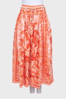 Orange printed skirt with tag