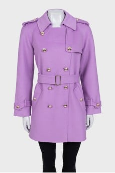 Purple double-breasted wool coat