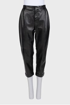 Black high-waist leather trousers