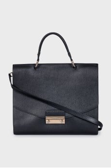 Black leather satchel bag