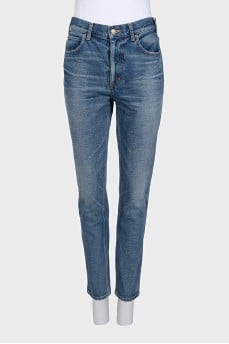 Синие зауженные джинсы mom fit