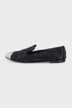 Suede ballet flats decorated with rhinestones