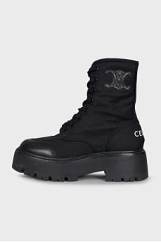 Black boots with leather inserts