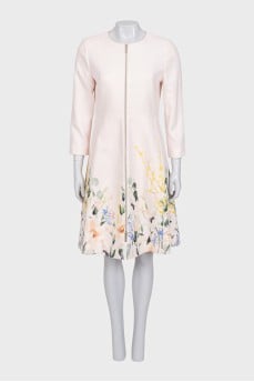 Fitted coat in floral print with tag