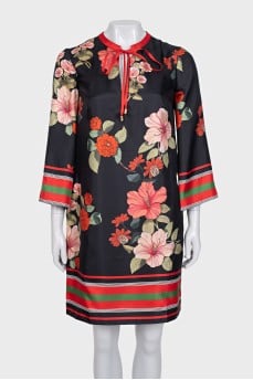 Black floral print dress with tag