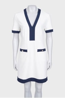 White dress with blue inserts