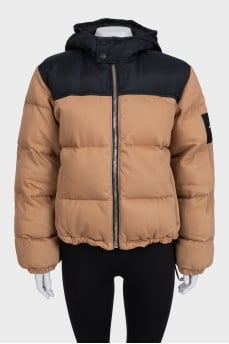 Brown down jacket with a hood