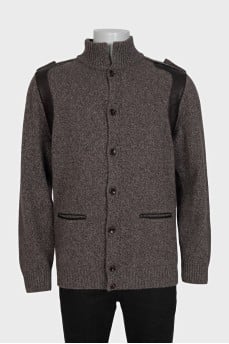 Men's cashmere cardigan with leather elements