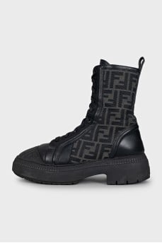 Black boots with a signature print