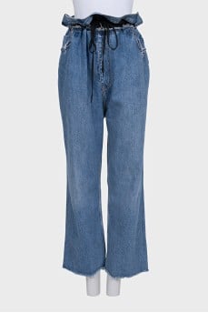 Blue straight-leg jeans with patch pockets