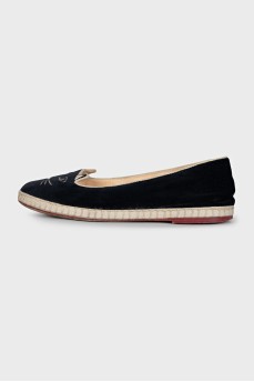 Black ballet flats with embroidery