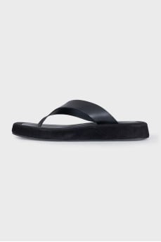 Black suede flip flops