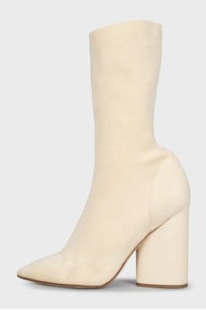 Beige textile ankle boots