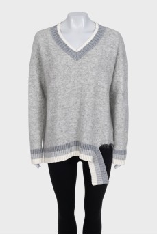 Gray pullover with striped print