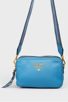 Blue Textured Leather Camera Bag