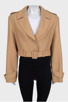 Cropped wool jacket with belt