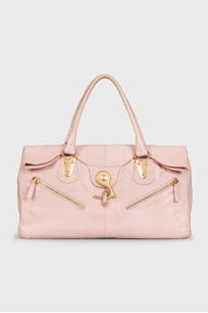 Pink leather tote