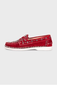 Red suede studded loafers