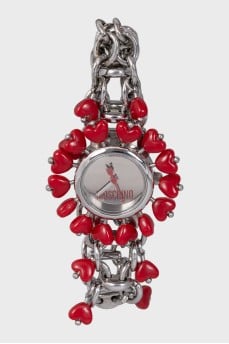 Silver watch with heart-shaped decor