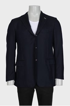 Men's dark blue blazer with seam accents