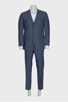 Men's blue striped wool suit