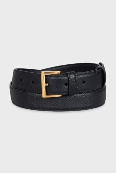 Textured leather belt with gold buckle