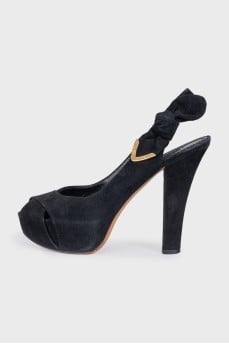 Black suede heeled sandals