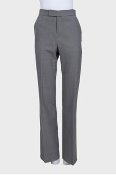 Gray straight-leg trousers with tag