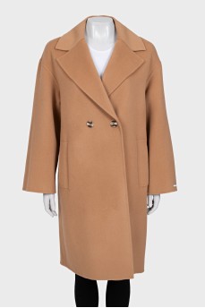 Double-breasted brown wool coat