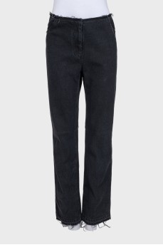 Black wide leg fit jeans with raw seams