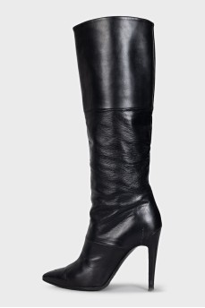 Black leather stiletto boots