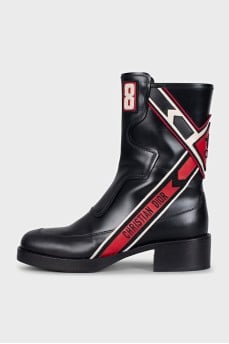 Cropped leather boots with embroidered logo