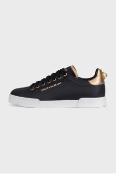 Black leather Portofino sneakers