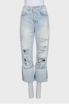 Голубые рваные джинсы boyfriend fit