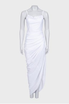 White sundress with an asymmetrical skirt