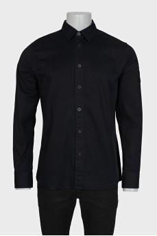 Men's black loose-fit button-down shirt