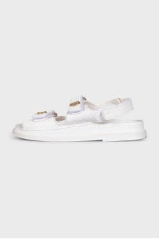 White leather sandals with velcro