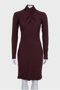 Brown wool fitted dress