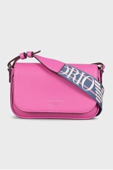 Pink leather bag with a textile strap
