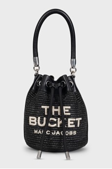 Black woven bucket bag