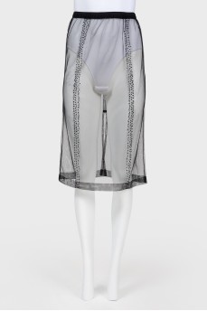 Sheer midi skirt with beads and tag